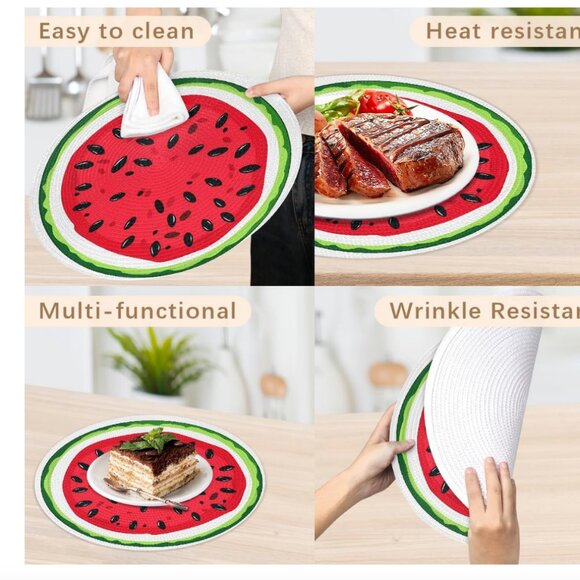 DXTKWL Watermelon Slice Round Woven Braided Set of 4 PLACEMATS - Picture 5 of 7